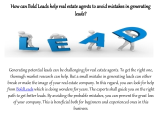 How can BoldLeads help real estate agents to avoid mistakes in generating leads?