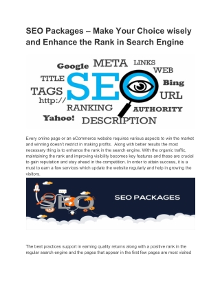 SEO Packages – Make Your Choice wisely and Enhance the Rank in Search Engine