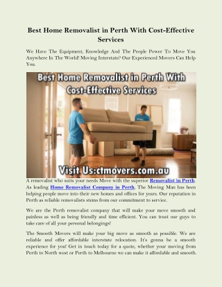 Best Home Removalist in Perth With Cost-Effective Services