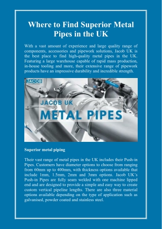 Jacob UK: Galvanised, Powder Coated, Stainless Steel Pipework