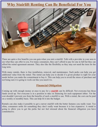 Why Stairlift Renting Can Be Beneficial For You