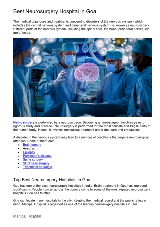 Best Neurosurgery Hospital in Goa