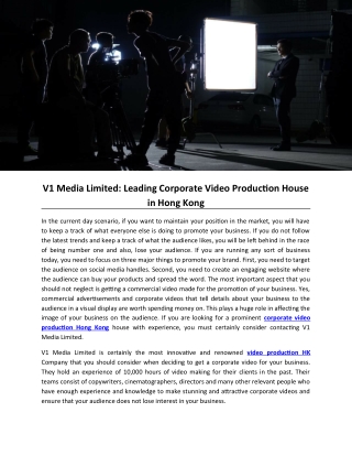 V1 Media Limited: Leading Corporate Video Production House in Hong Kong
