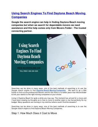 Using Search Engines To Find Daytona Beach Moving Companies