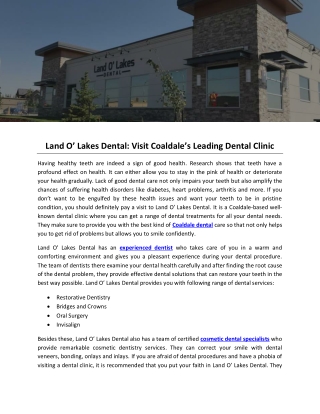 Land O’ Lakes Dental: Visit Coaldale’s Leading Dental Clinic