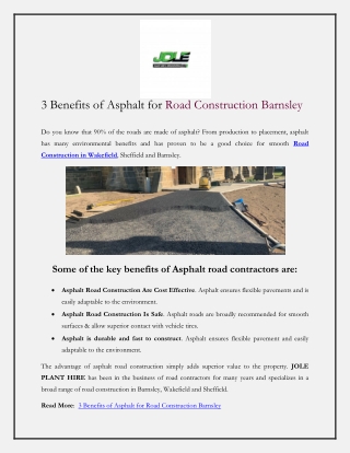 Several Benefits of Asphalt for Road Construction Barnsley
