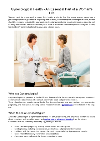 Gynecological Health - An Essential Part of a Woman’s Life