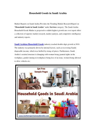 Saudi Arabia Household Goods Market: Growth, Opportunity and Forecast Till 2023