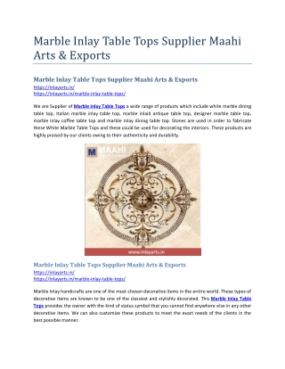 Marble Inlay Table Tops Supplier Maahi Arts & Exports
