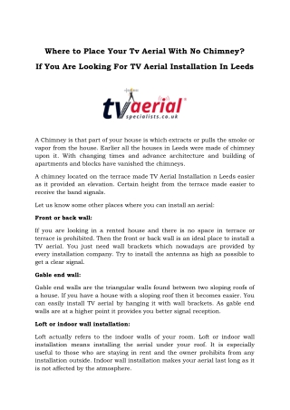 Where to Place Your Tv Aerial With No Chimney? If You Are Looking For TV Aerial Installation In Leeds