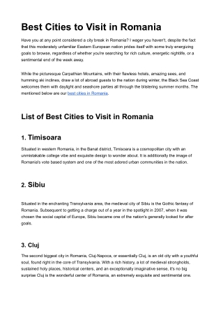 Best Cities in Romania