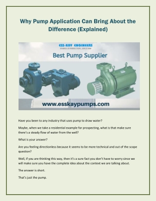 Why Pump Application Can Bring About the Difference (Explained)