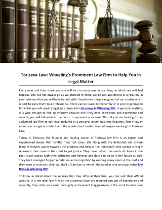 Toriseva Law: Wheeling’s Prominent Law Firm to Help You in Legal Matter