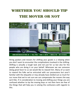 Whether You Should Tip The Mover or Not