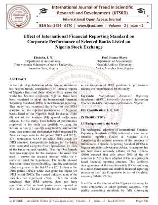 Effect of International Financial Reporting Standard on Corporate Performance of Selected Banks Listed on Nigeria Stock