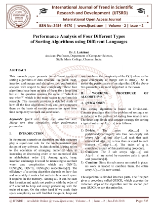 Performance Analysis of Four Different Types of Sorting Algorithms using Different Languages