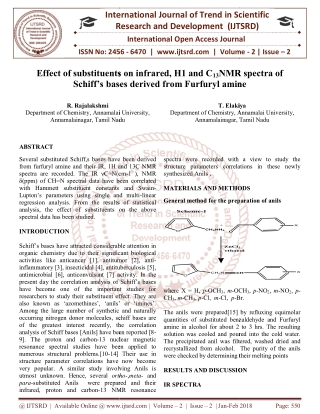 Effect of substituents on infrared, H1 and C13NMR spectra of Schiff's bases derived from Furfuryl amine