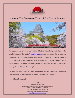 Japanese Tea Ceremony- Types of Tea Festival in Japan 