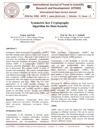 Symmetric Key Cryptography Algorithm for Data Security