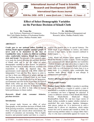 Effect of Select Demographic Variables on the Purchase Decision of Khadi Cloth