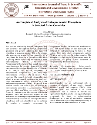 An Empirical Analysis of Entrepreneurial Ecosystem in Selected Asian Countries