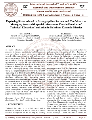 Exploring Stress related to Demographical factors and Confidence in Managing Stress with special reference to Female Fac