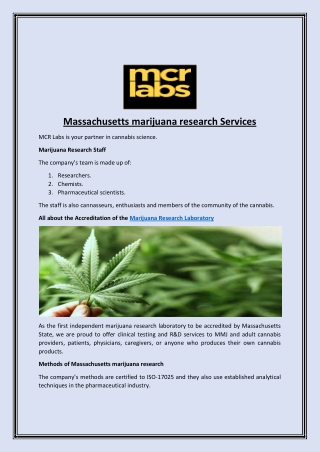 Massachusetts marijuana research Services