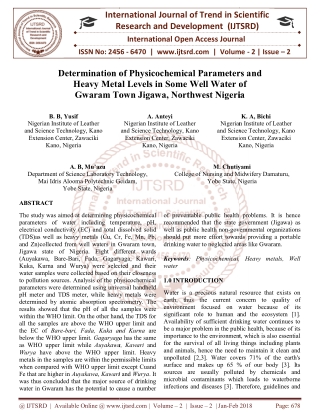 Determination of Physicochemical Parameters and Heavy Metal Levels in Some Well Water of Gwaram Town Jigawa, Northwest N