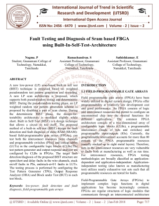 Fault Testing and Diagnosis of Sram based FBGA using Built In Self Test Architecture