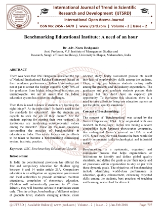 Benchmarking Educational Institute A need of an hour