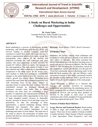 A Study on Rural Marketing in India Challenges and Opportunities