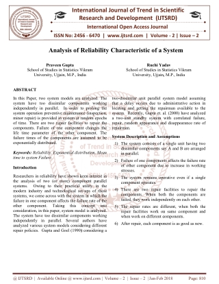 Analysis of Reliability Characteristic of a System