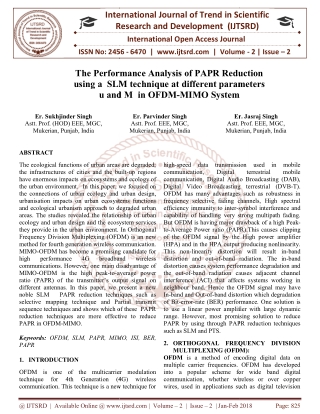 The Performance Analysis of PAPR Reduction using a SLM technique at different parameters u and M in OFDM MIMO System