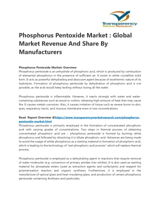 Phosphorus Pentoxide Market : Global Market Revenue And Share By Manufacturers