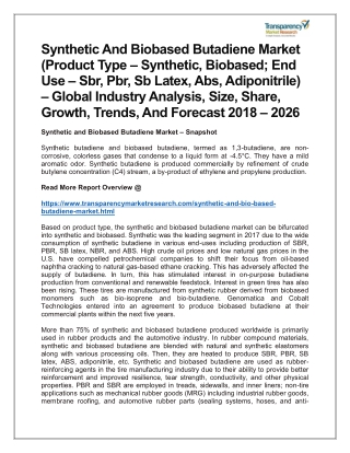 Synthetic And Biobased Butadiene Market – Global Industry Analysis, Size, Share, Growth, Trends, And Forecast 2018 – 202