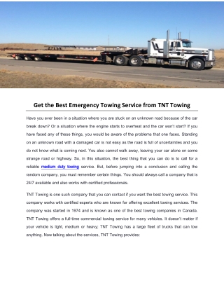 Get the Best Emergency Towing Service from TNT Towing