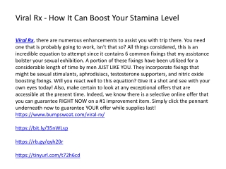 Viral Rx - How It Can Boost Your Stamina Level