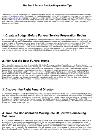 The Leading 5 Funeral Planning Tips