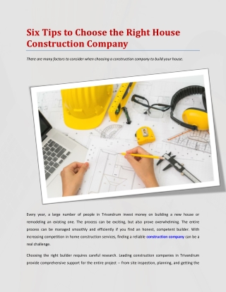 Six Tips to Choose the Right House Construction Company