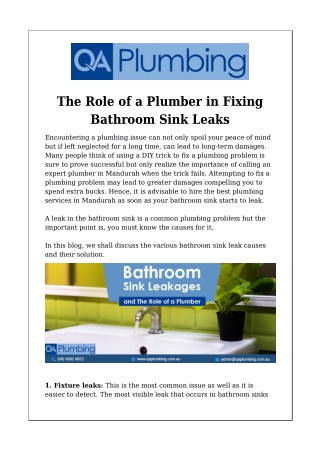 The Role of a Plumber in Fixing Bathroom Sink Leaks