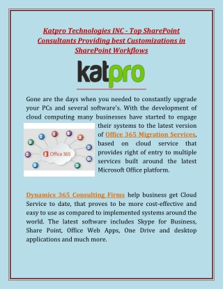 Katpro Technologies INC - Top SharePoint Consultants Providing best Customizations in SharePoint Workflows