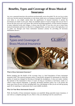 Benefits, Types and Coverage of Brass Musical Insurance