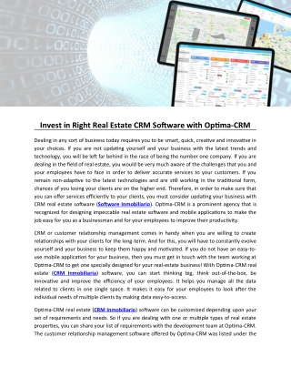 Invest in Right Real Estate CRM Software with Optima-CRM