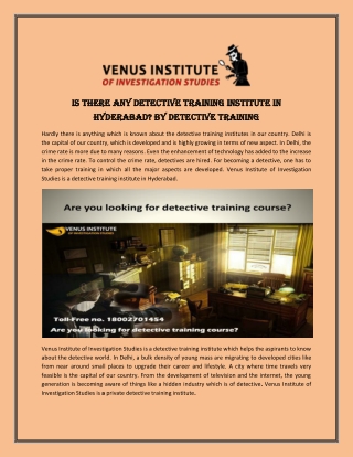 Is there any detective training institute in HYDERABAD? by Detective Training