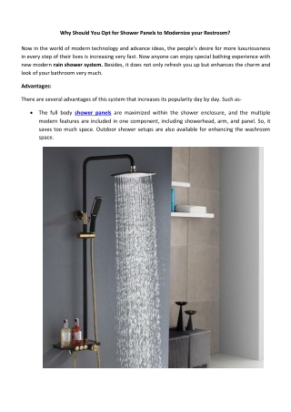 Why Should You Opt for Shower Panels to Modernize your Restroom?