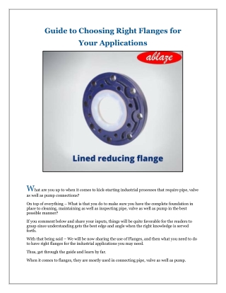 Guide to Choosing Right Flanges for Your Applications