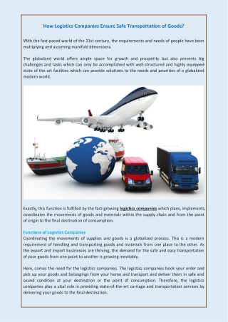 How Logistics Companies Ensure Safe Transportation of Goods?