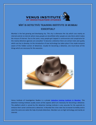 Why is detective training institute in Mumbai essential
