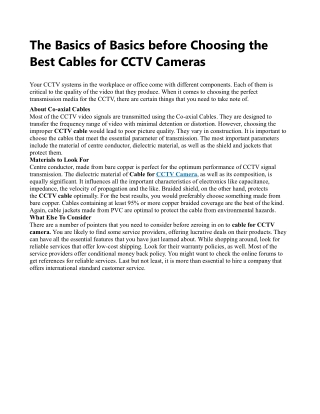 The Basics of Basics before Choosing the Best Cables for CCTV Cameras