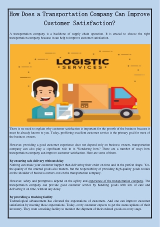 How Does a Transportation Company Can Improve Customer Satisfaction?